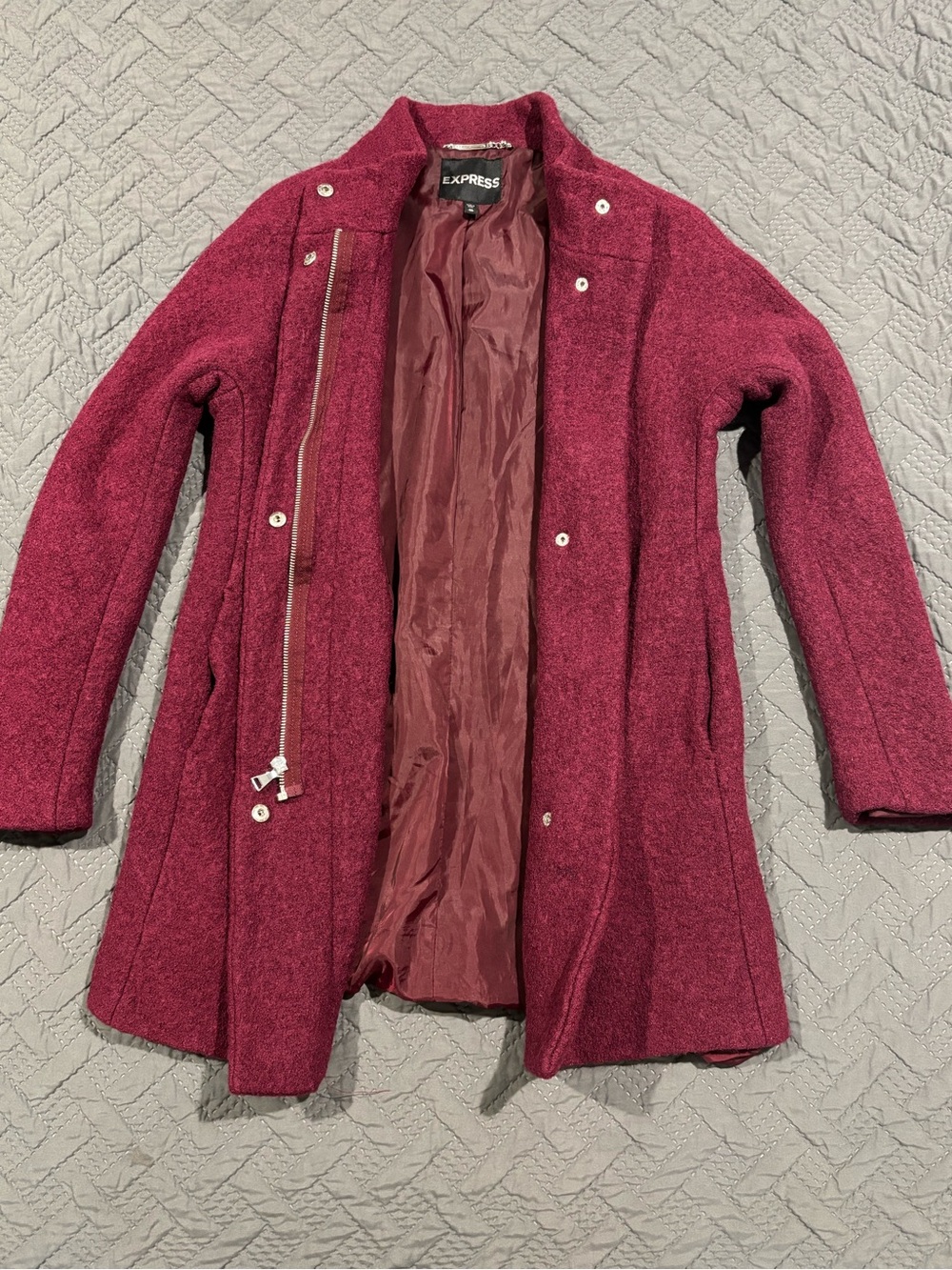 Express Women's Wine-Red Wool-Blend Pea Coat